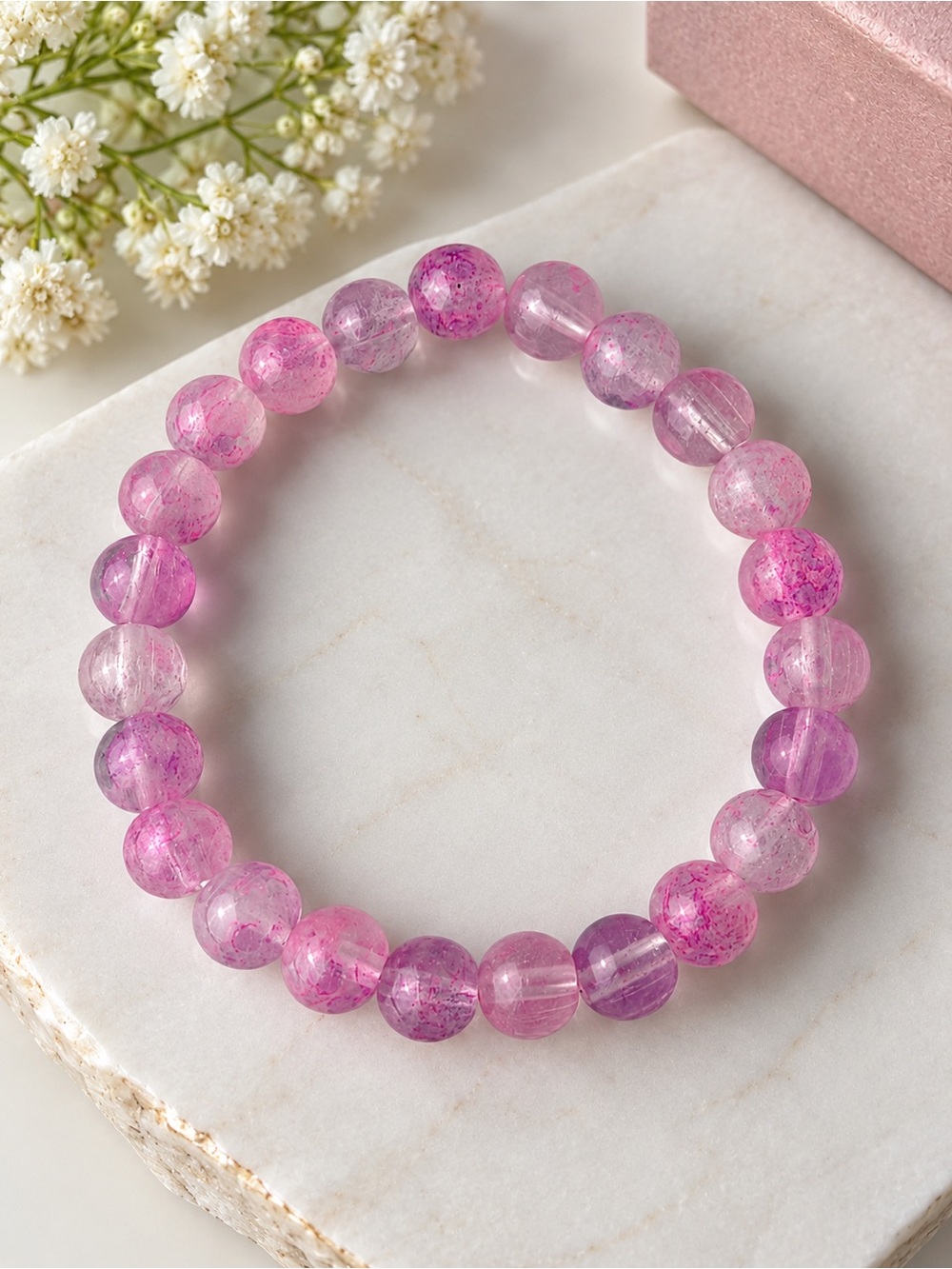 Pink Beaded Stretch Bracelet